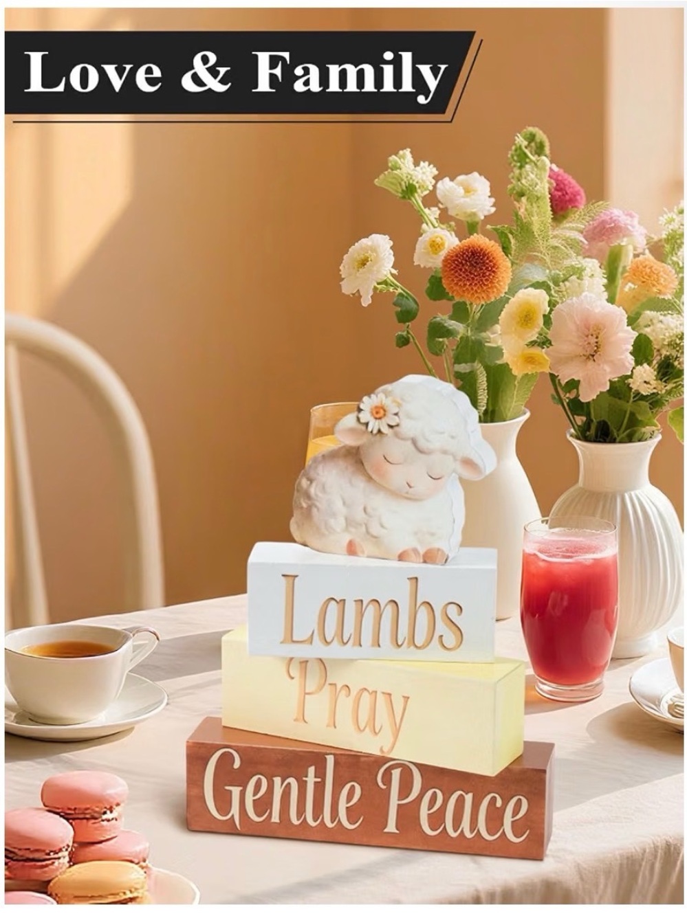 Love & Family Lambs Decorative Stack - Cream, White, Brown